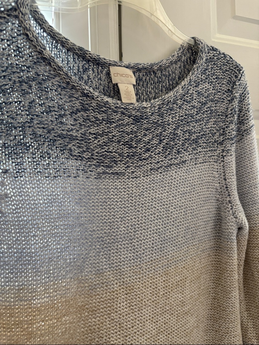 Chico's Blue and Cream  Crewneck Sweater Medium (Chico 2) - Picture 4 of 5